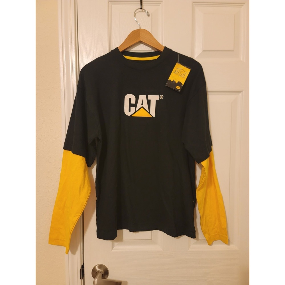 CAT 100% Cotton Men's Black Long Sleeve Work Shirt Faux Short Sleeve Size M